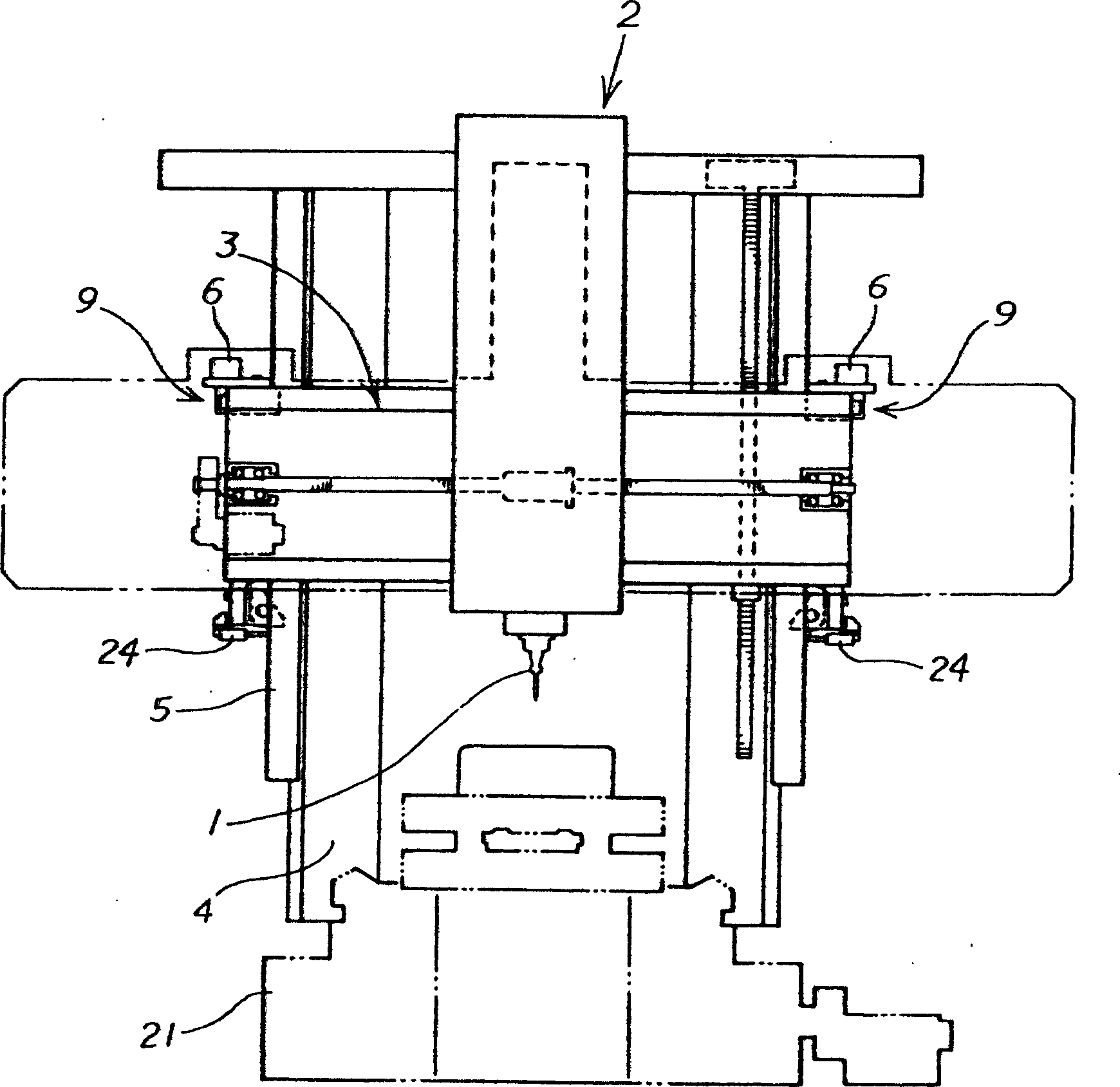 Positioning device for cross rail in processing machine