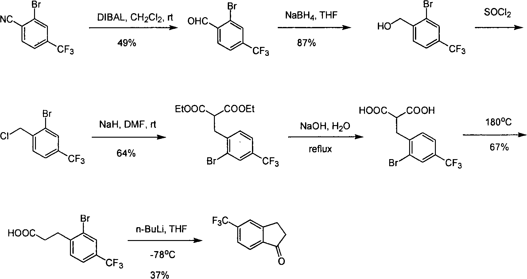 Process for synthesizing 5-trifluoromethyl-1-indene ketone