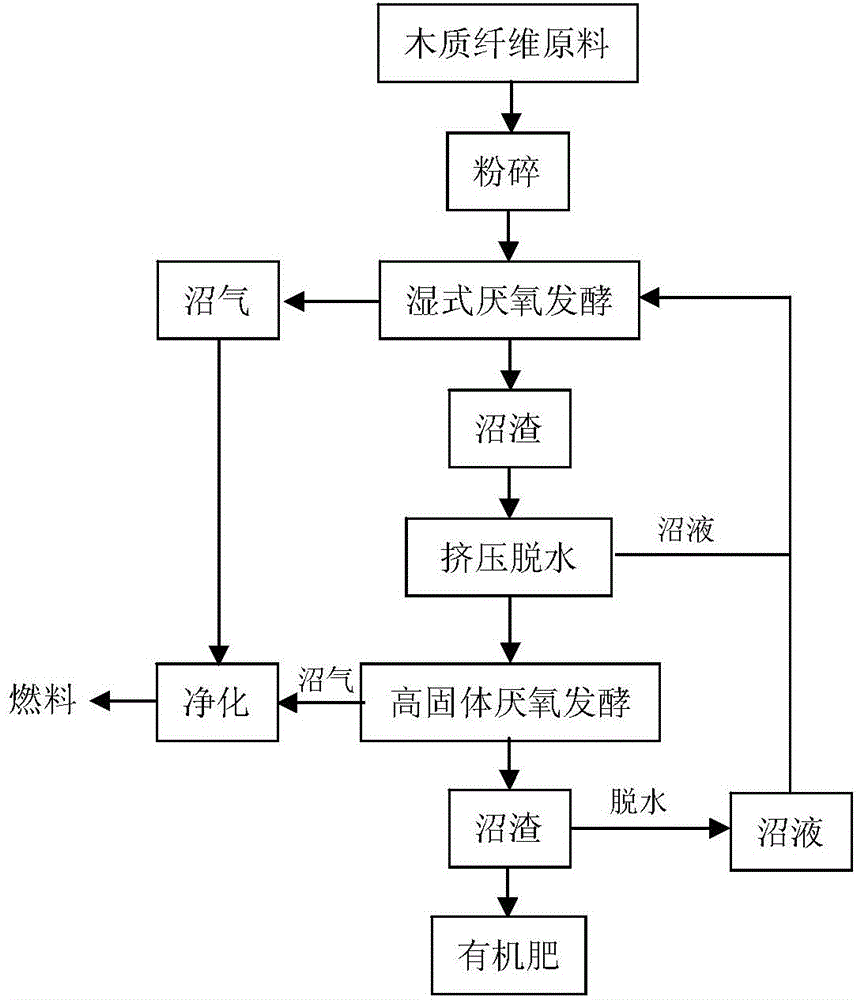 Method for producing biogas by virtue of large-scale anaerobic fermentation of wood fiber raw materials