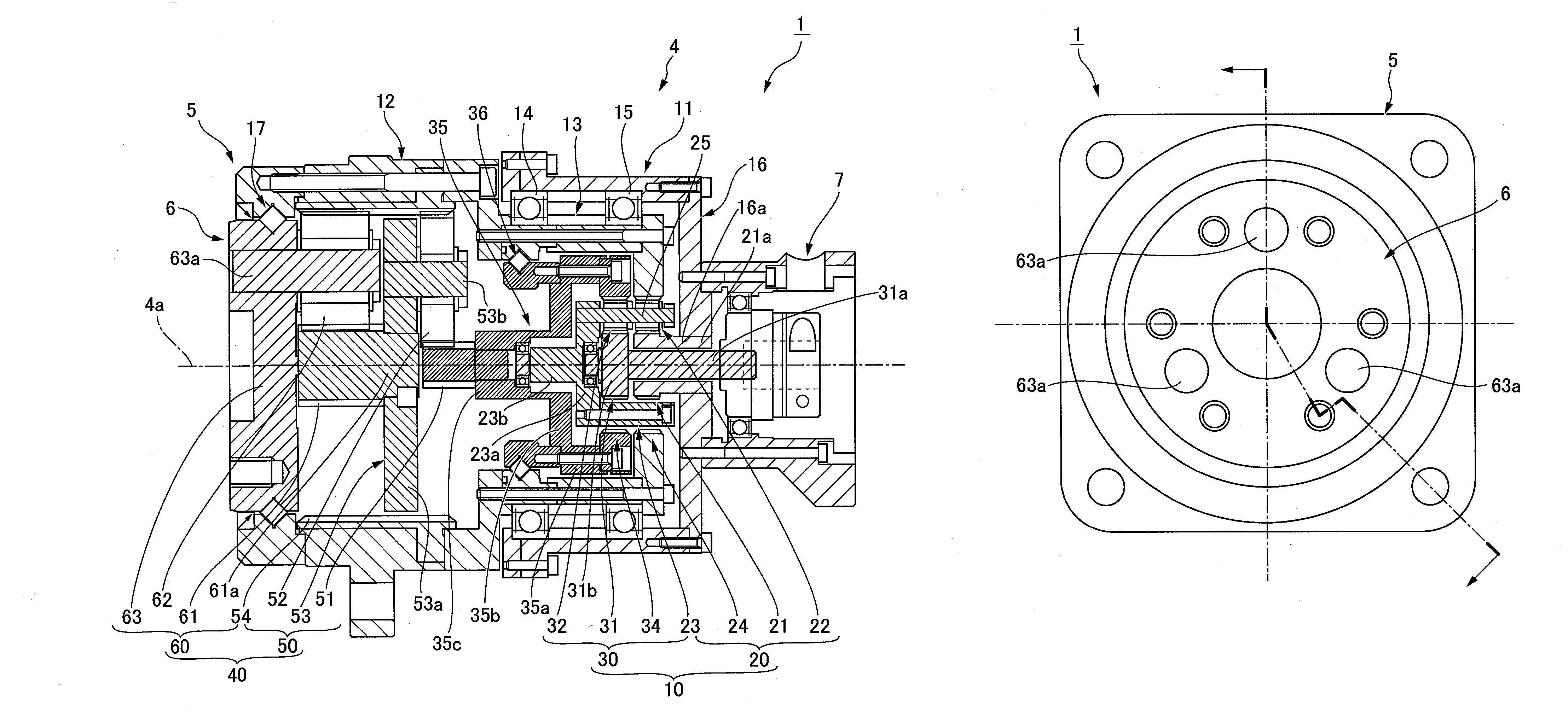 Planetary differential reduction device