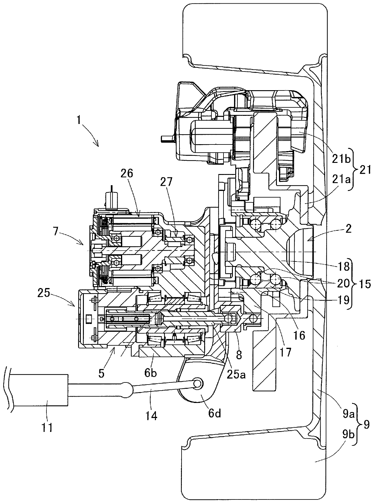 Hub unit equipped with steering function, and vehicle provided with same