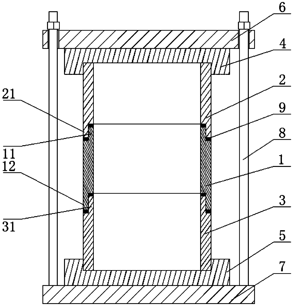 Testing device for evaluating storage stability of thermal-pouring-type crack pouring glue for asphalt pavements and testing method