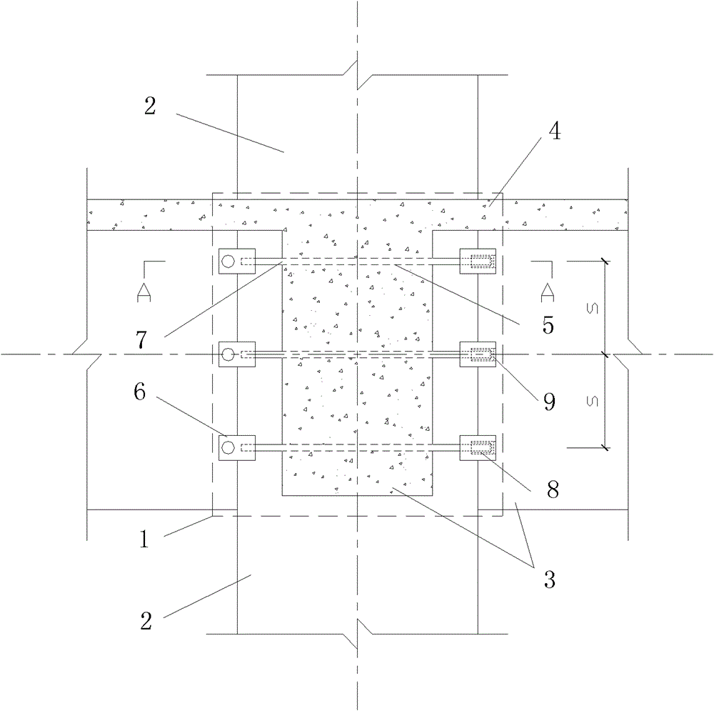 PC steel rod reinforcement device in the core area of ​​multi-high-rise frame space nodes