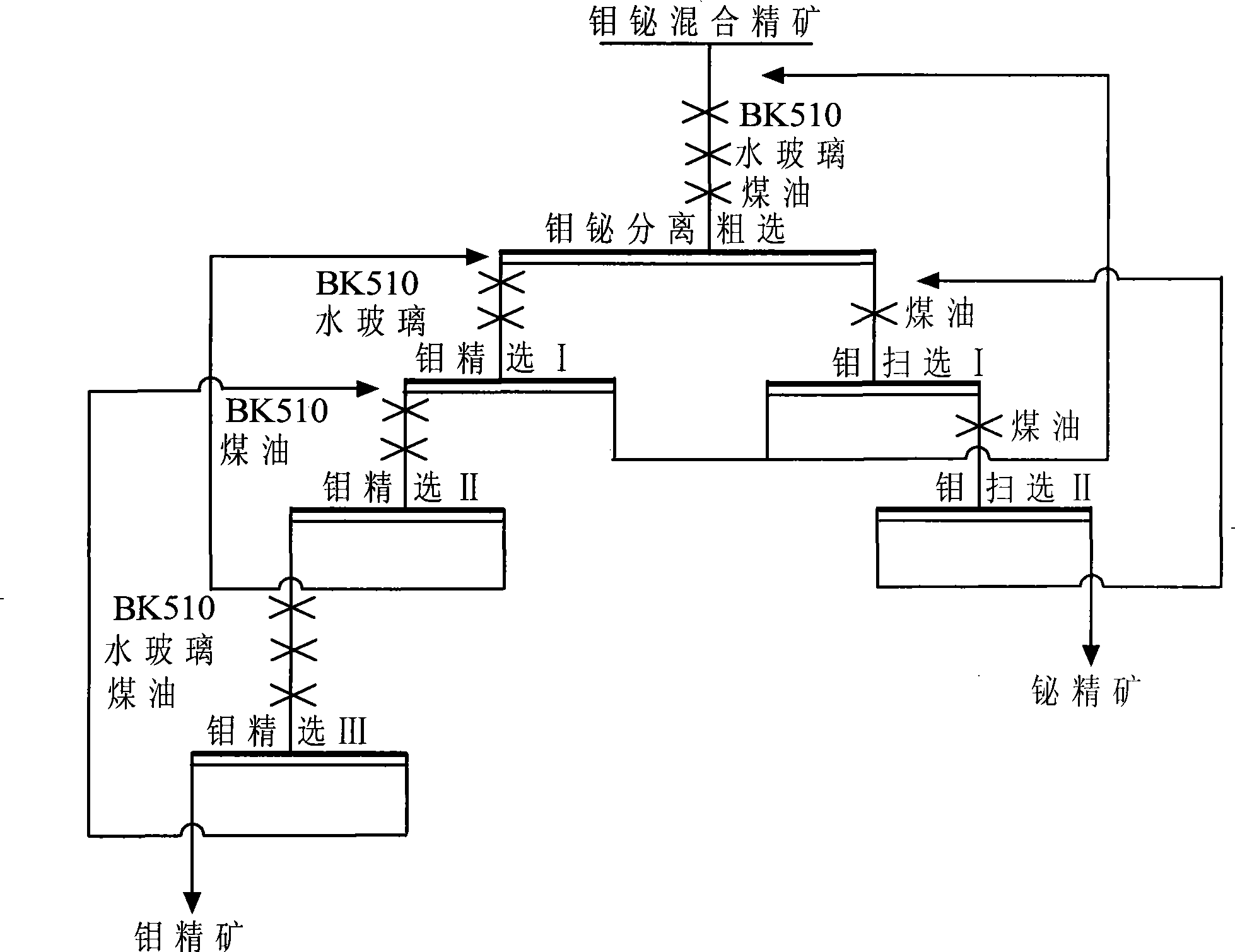 Process for the separation of molybdenum-bismuth mineral