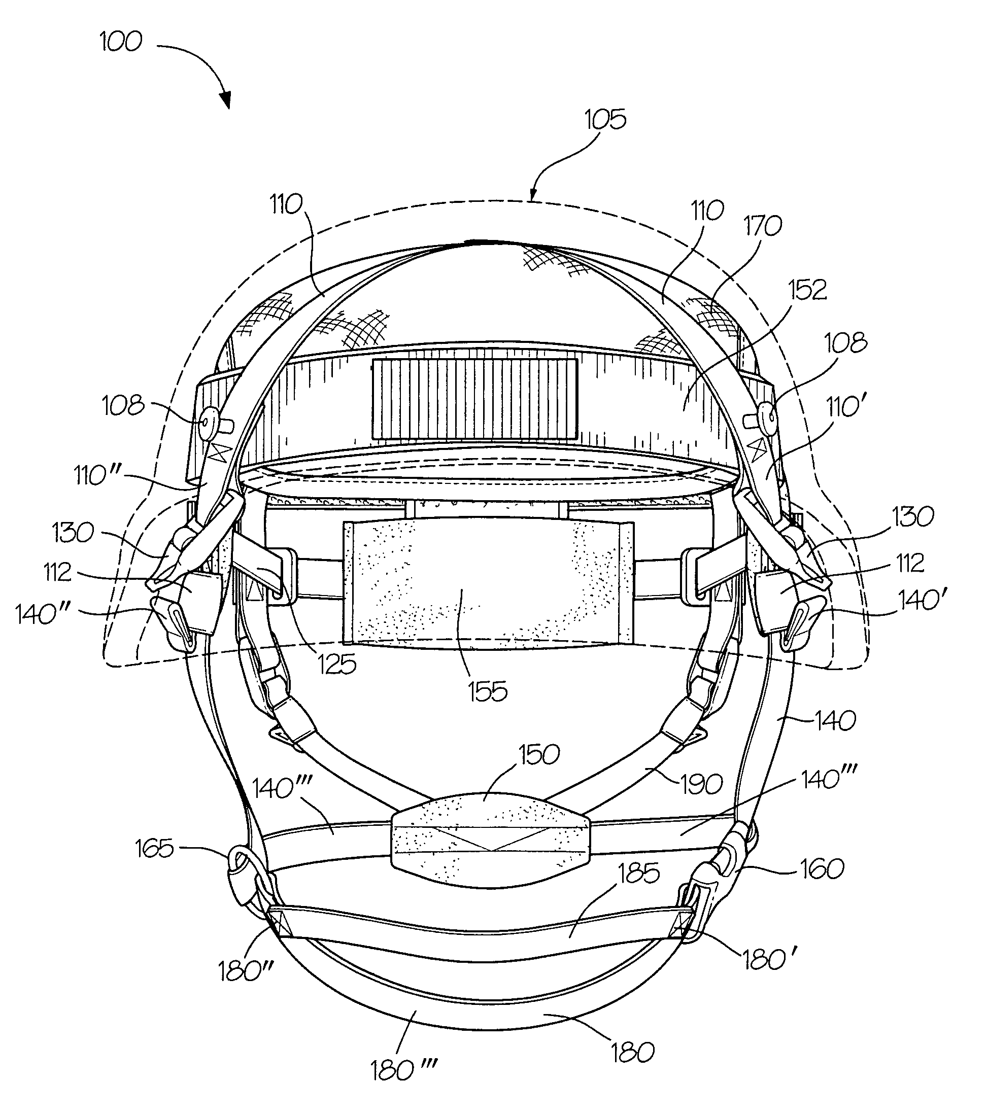 Suspension system and chin strap assembly for a helmet