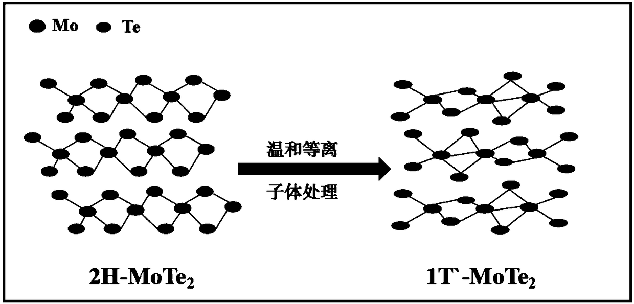 Preparation method of semimetal phase molybdenum telluride based on mild hydrogen plasma