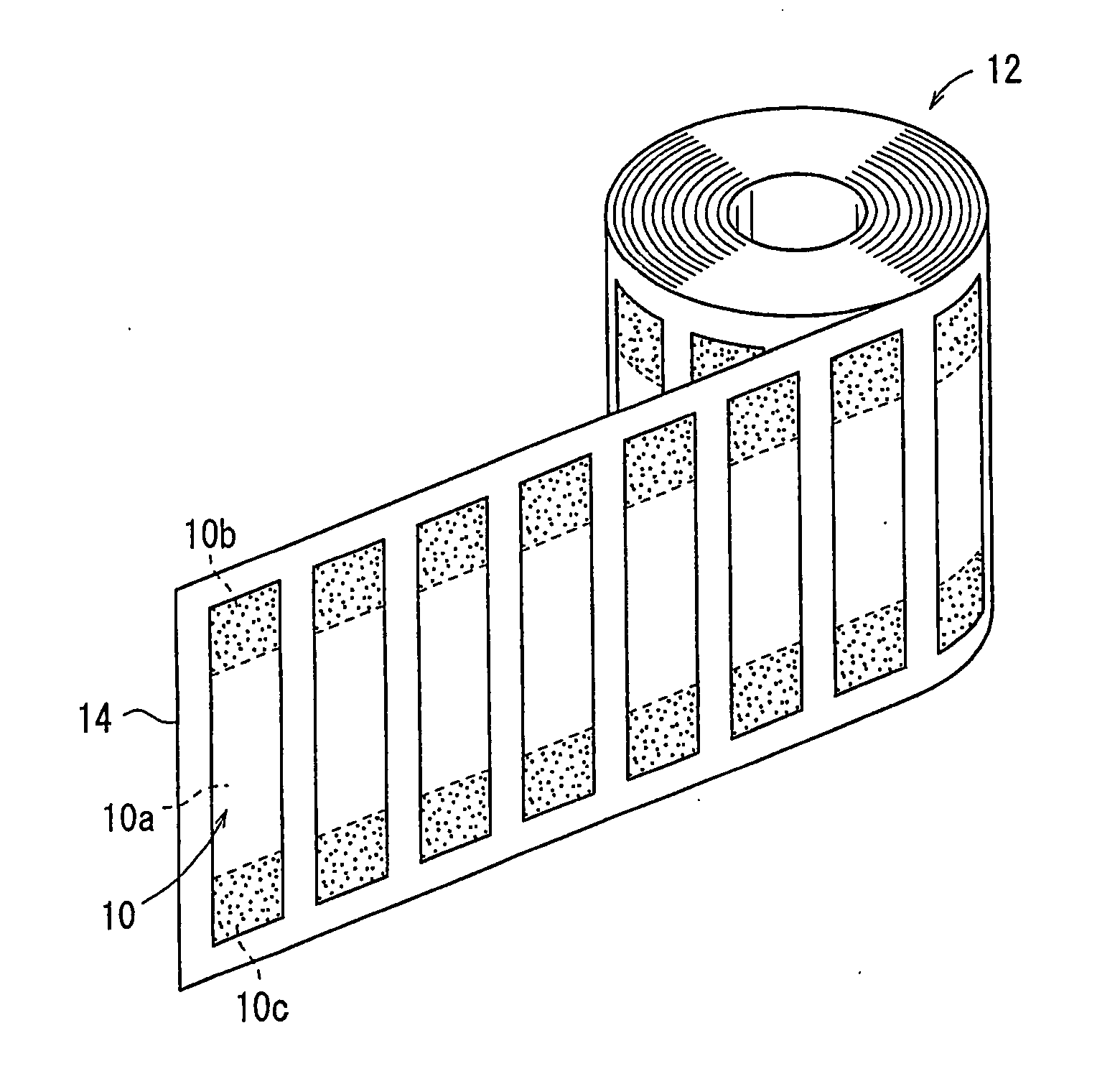 Adhesive Label, Adhesive Label Roll, Photosensitive Web Unit, and Apparatus for and Method of Manufacturing Photosensitive Laminated Body