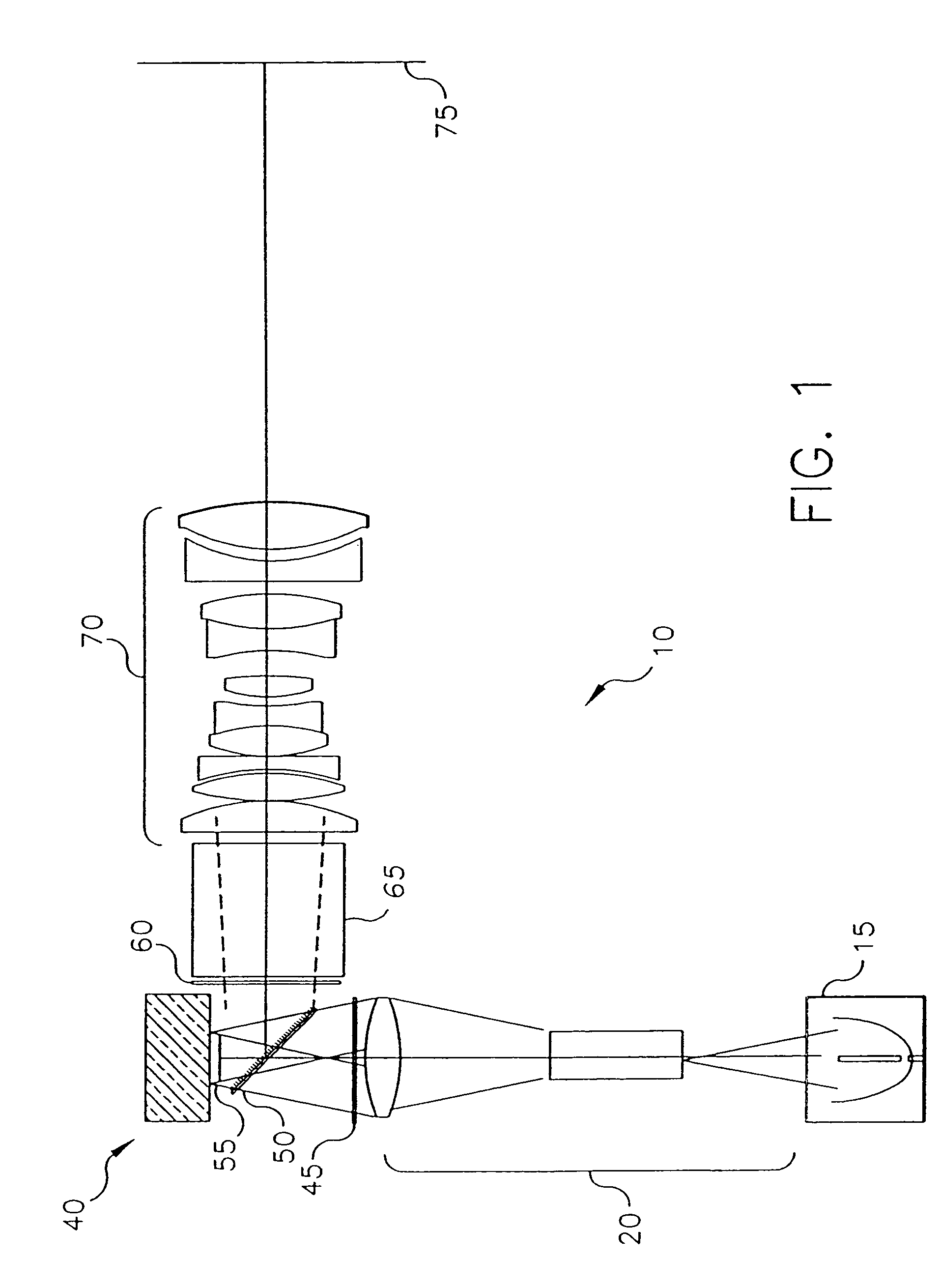 Housing for mounting a beamsplitter and a spatial light modulator with an output optical path