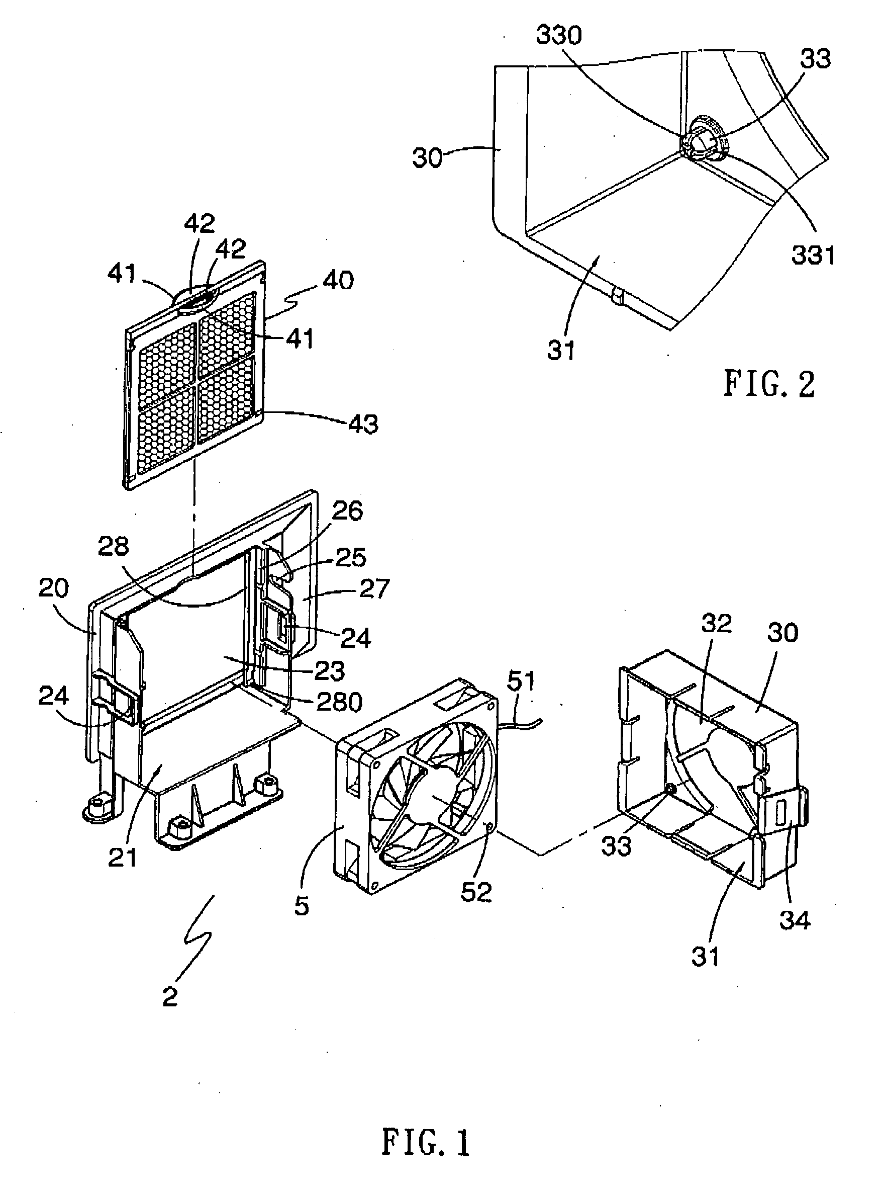 Fan fixture and housing assembly containing the fan fixture