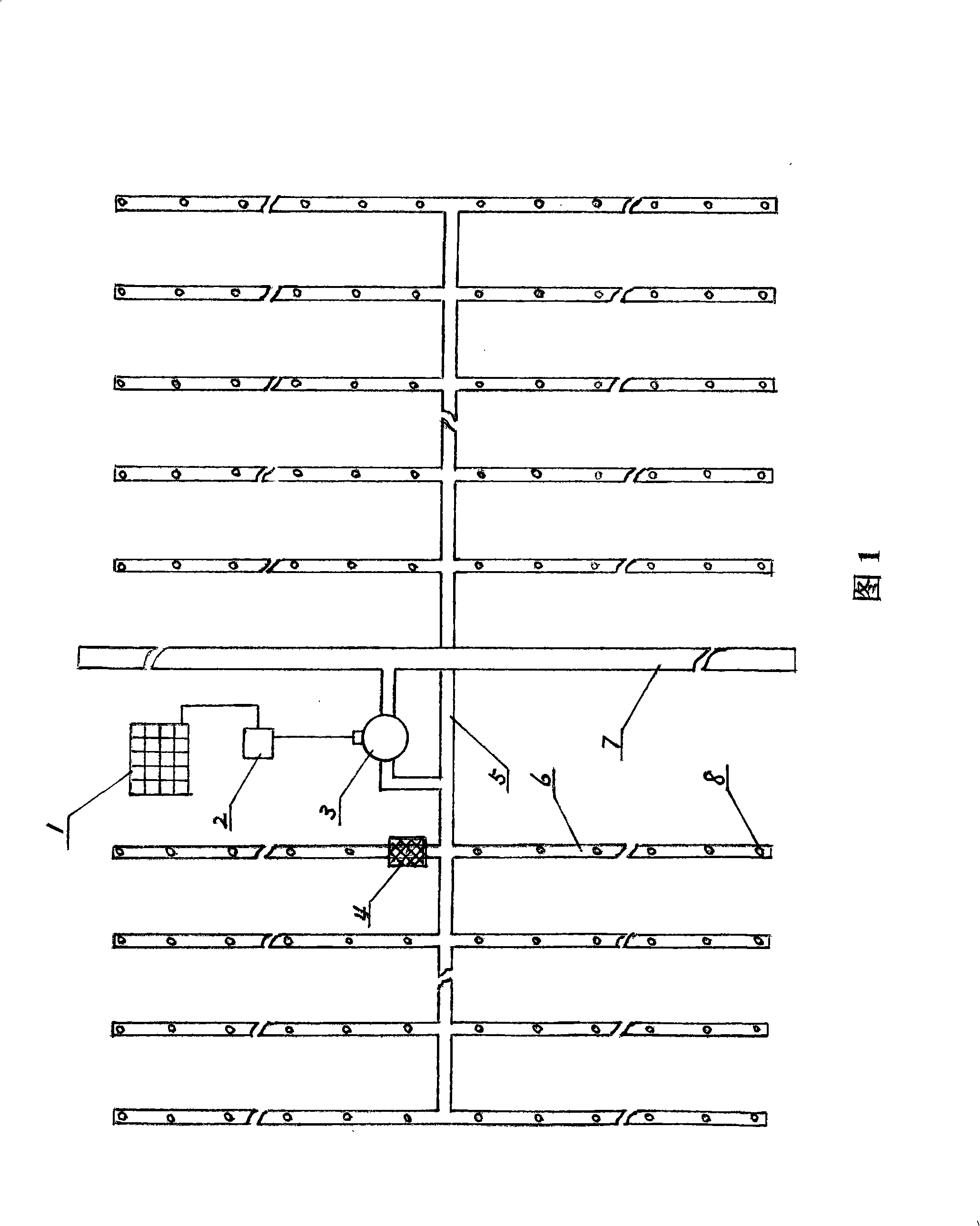 Drip irrigation device for treating sand with spraying film covered network and pulse pump