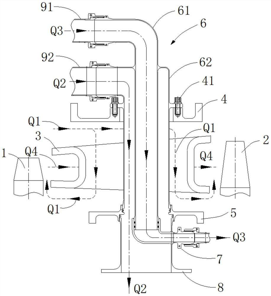 Structure for preventing lubricating oil coking and leakage deflagration at inter-turbine casings