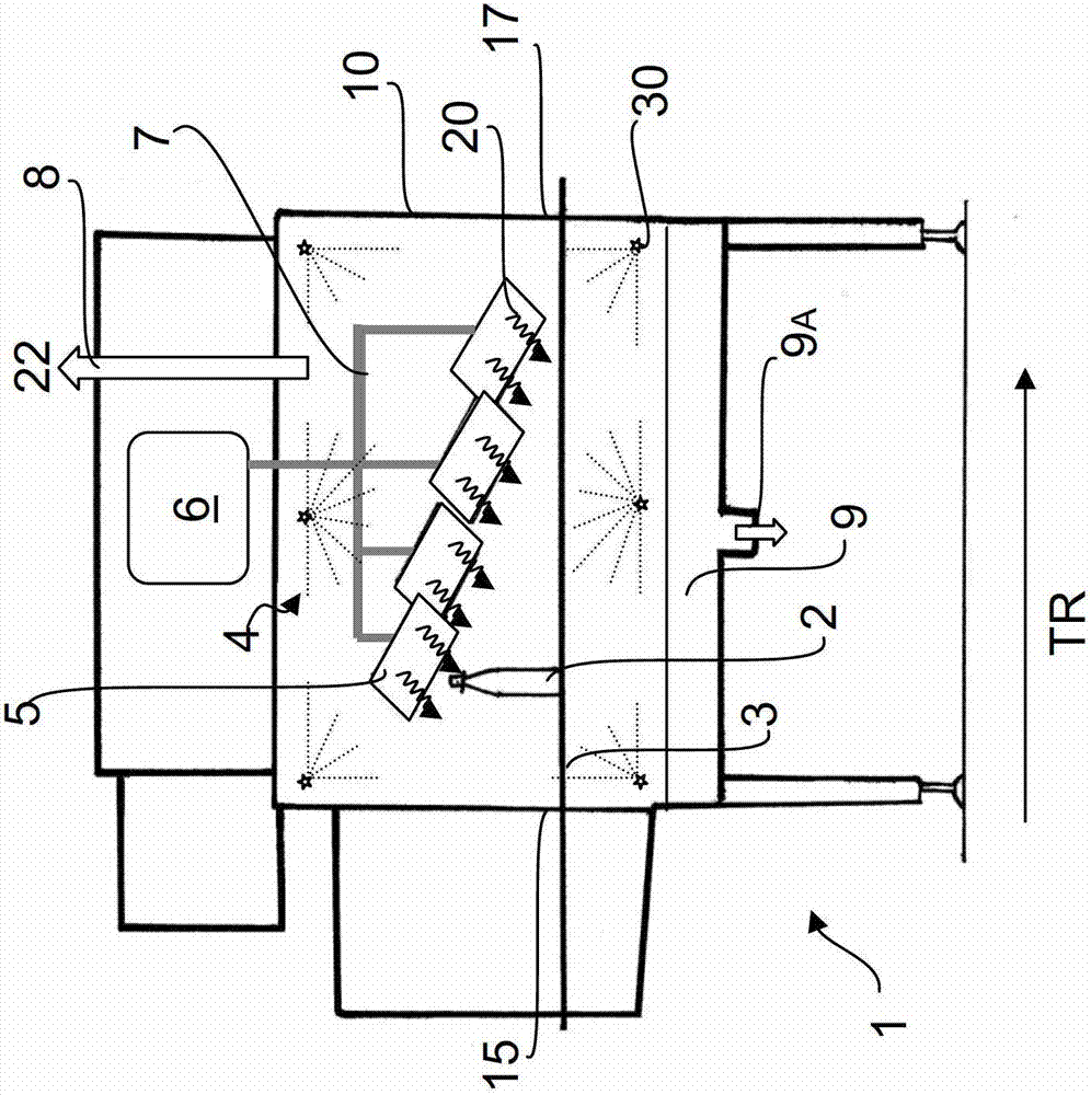 Drying device for container and method for cleaning such a drying device