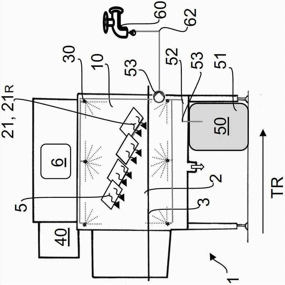 Drying device for container and method for cleaning such a drying device