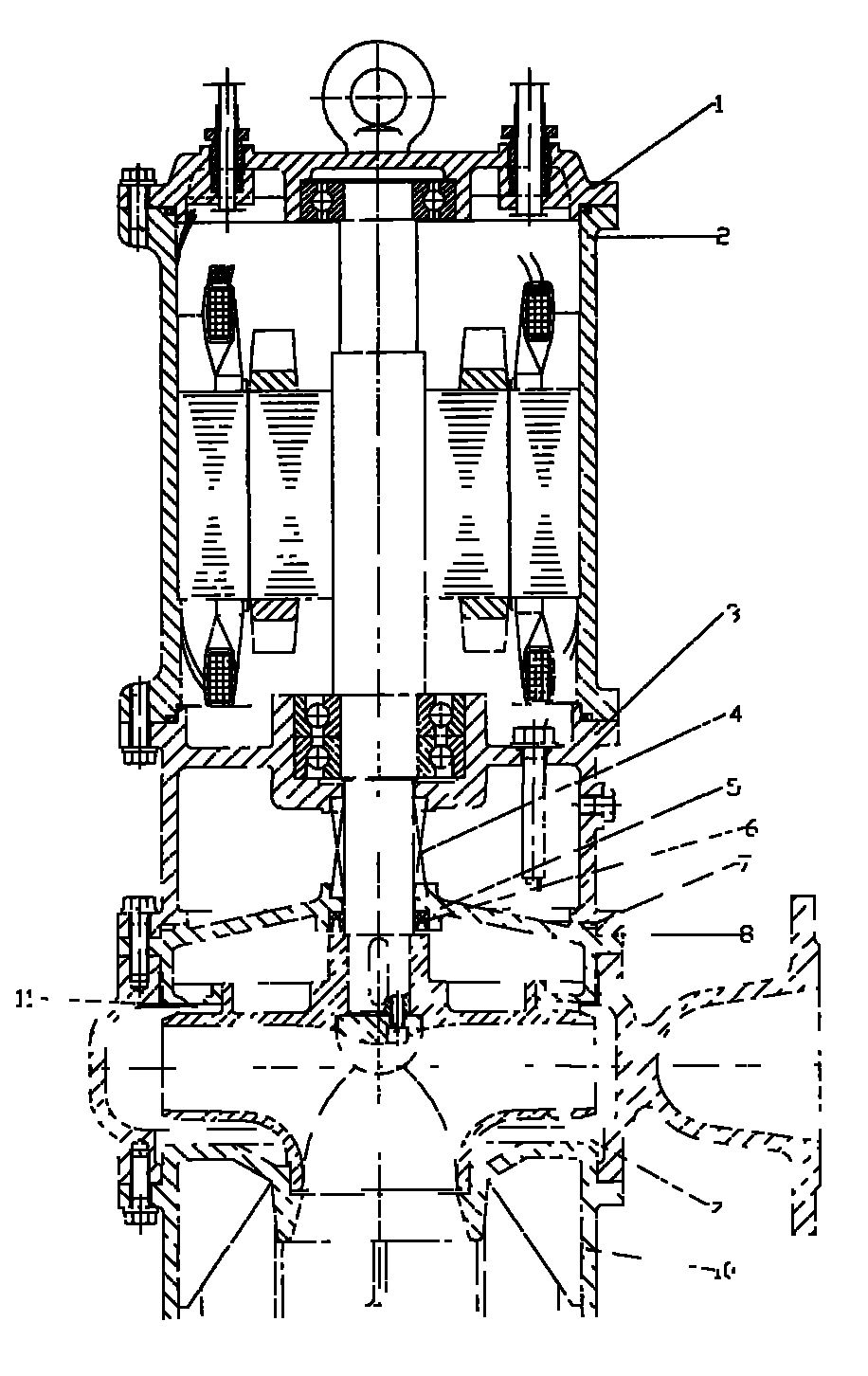 Novel efficient diving sewage pump