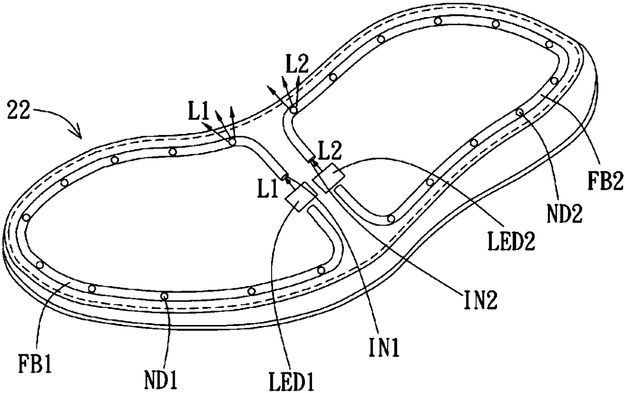 Light-emitting device applied to shoe product and running method of device