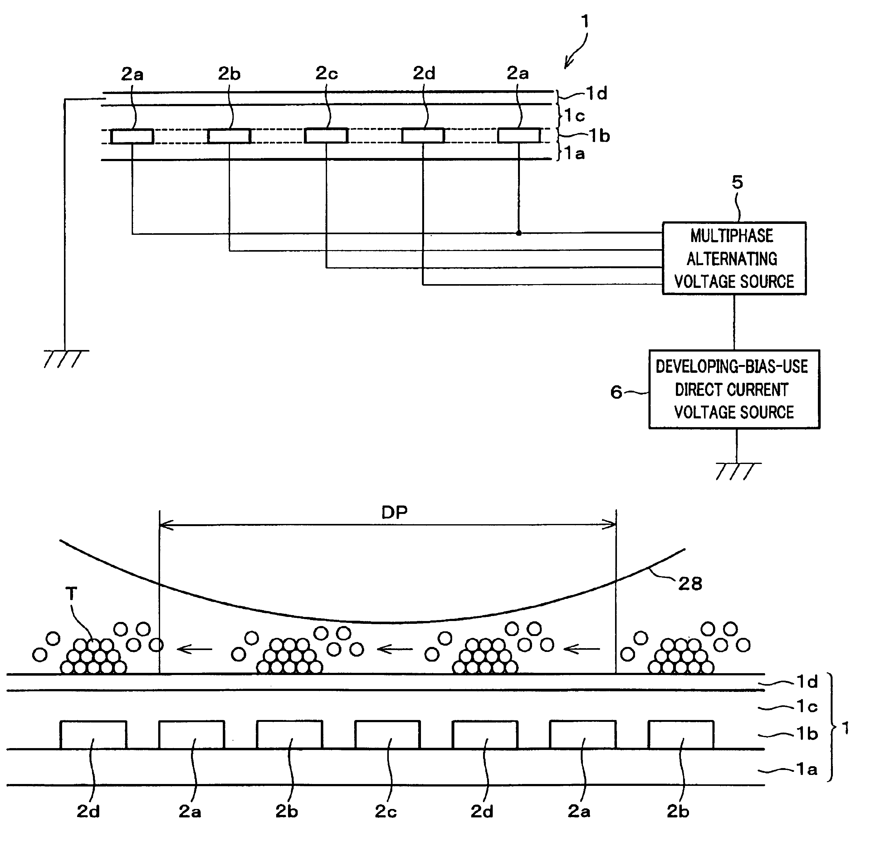 Developing apparatus and image forming apparatus using progressive wave electric field transport