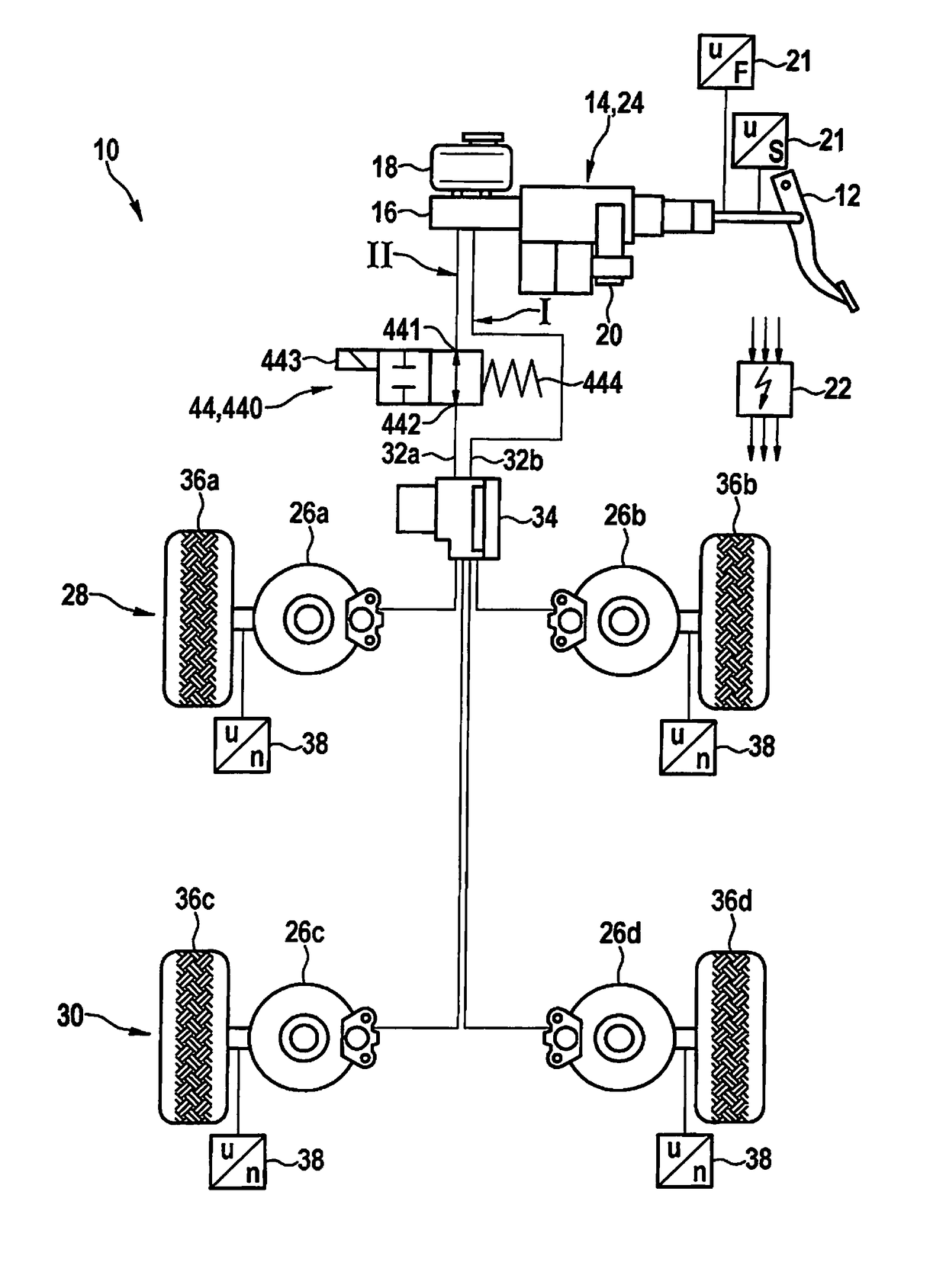 Electronically slip-controllable braking system