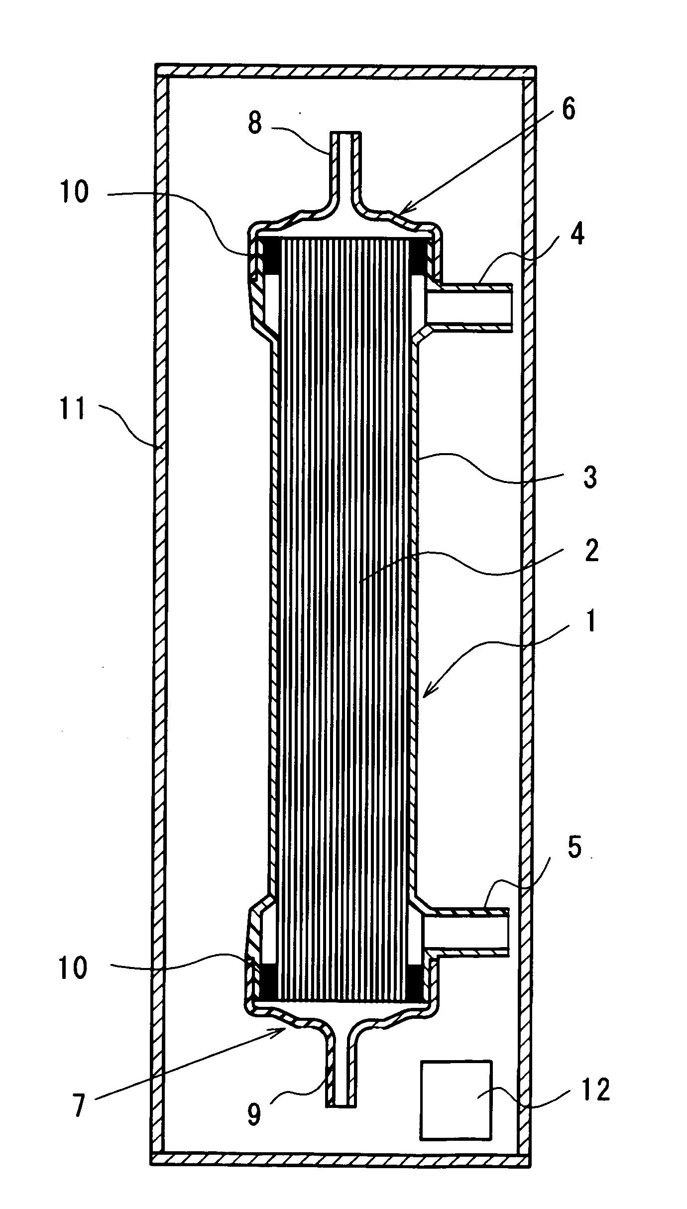 Hollow fiber blood-processing device and method for packaging and sterilizing such devices