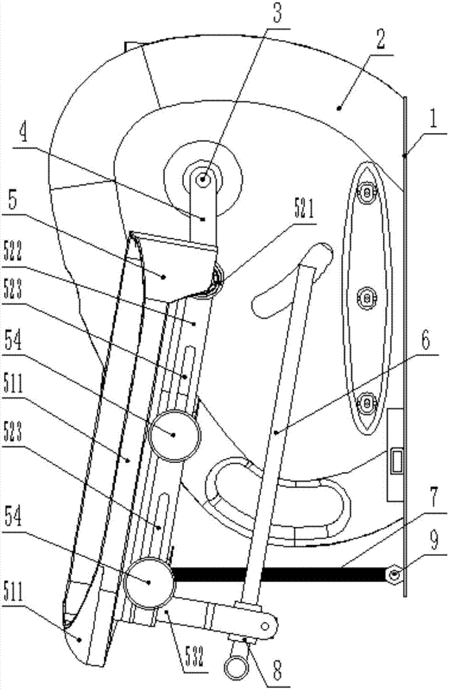 Adjustable leg and foot motion device of recovery machine