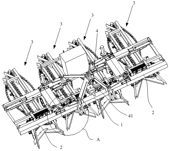 Multi-ridge and multi-row peanut windrowing harvesting device