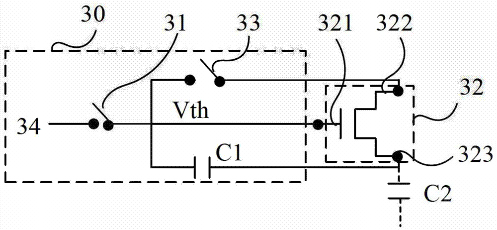 Measuring circuit, measuring method and measuring device for TFT (thin film transistor) threshold voltage offset