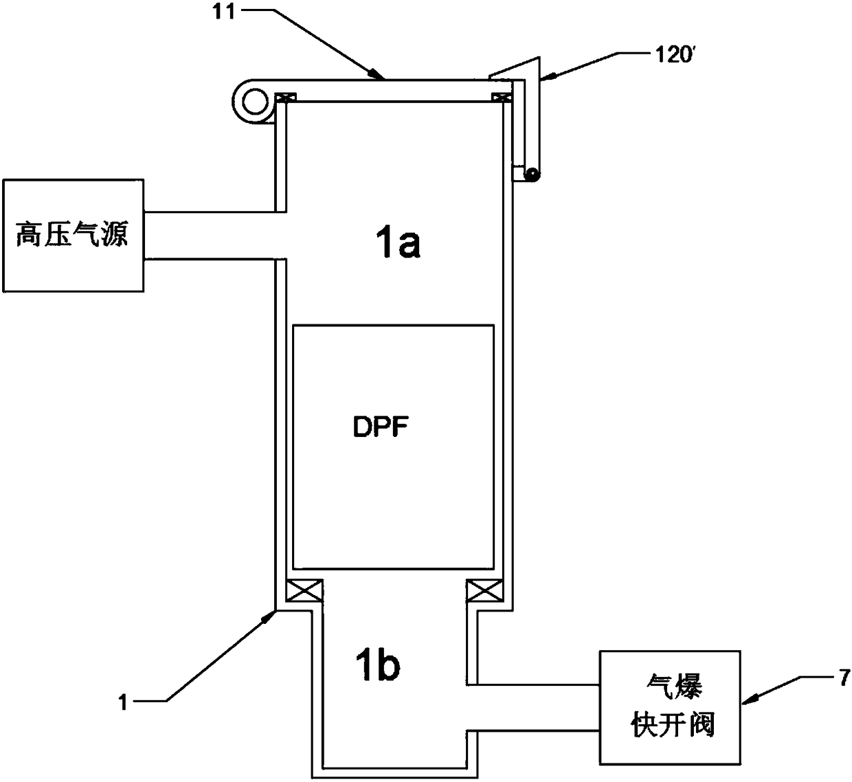 DPF (Diesel Particulate Filter) installing frame of DPF cleaning device