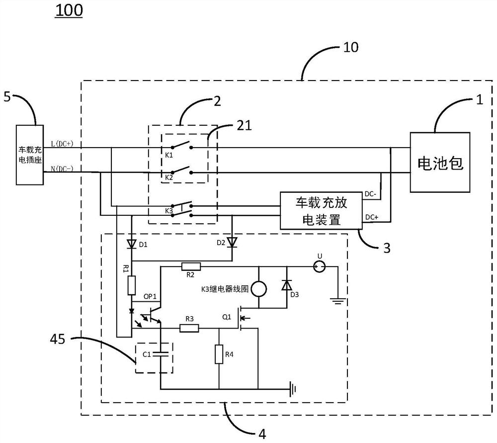 Charging and discharging system, vehicle and alternating-current and direct-current power supply selection circuit