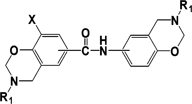 Benzoxazine resin mid-body containing arylamine and preparation method thereof