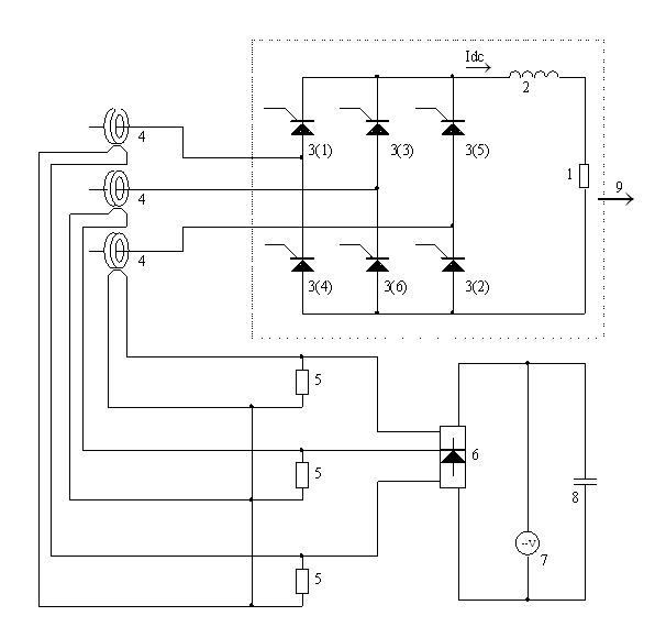 Passive isolation sampling circuit for output direct current of three-phase rectifier bridge