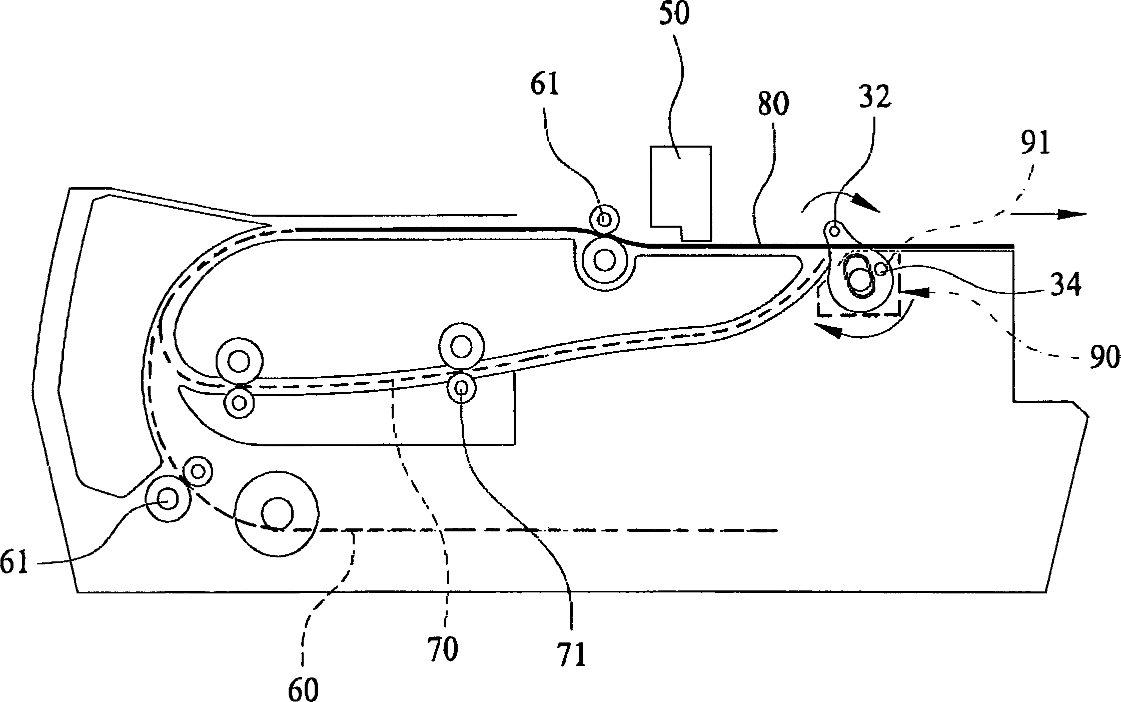 Paper feeding device and its paper turning method
