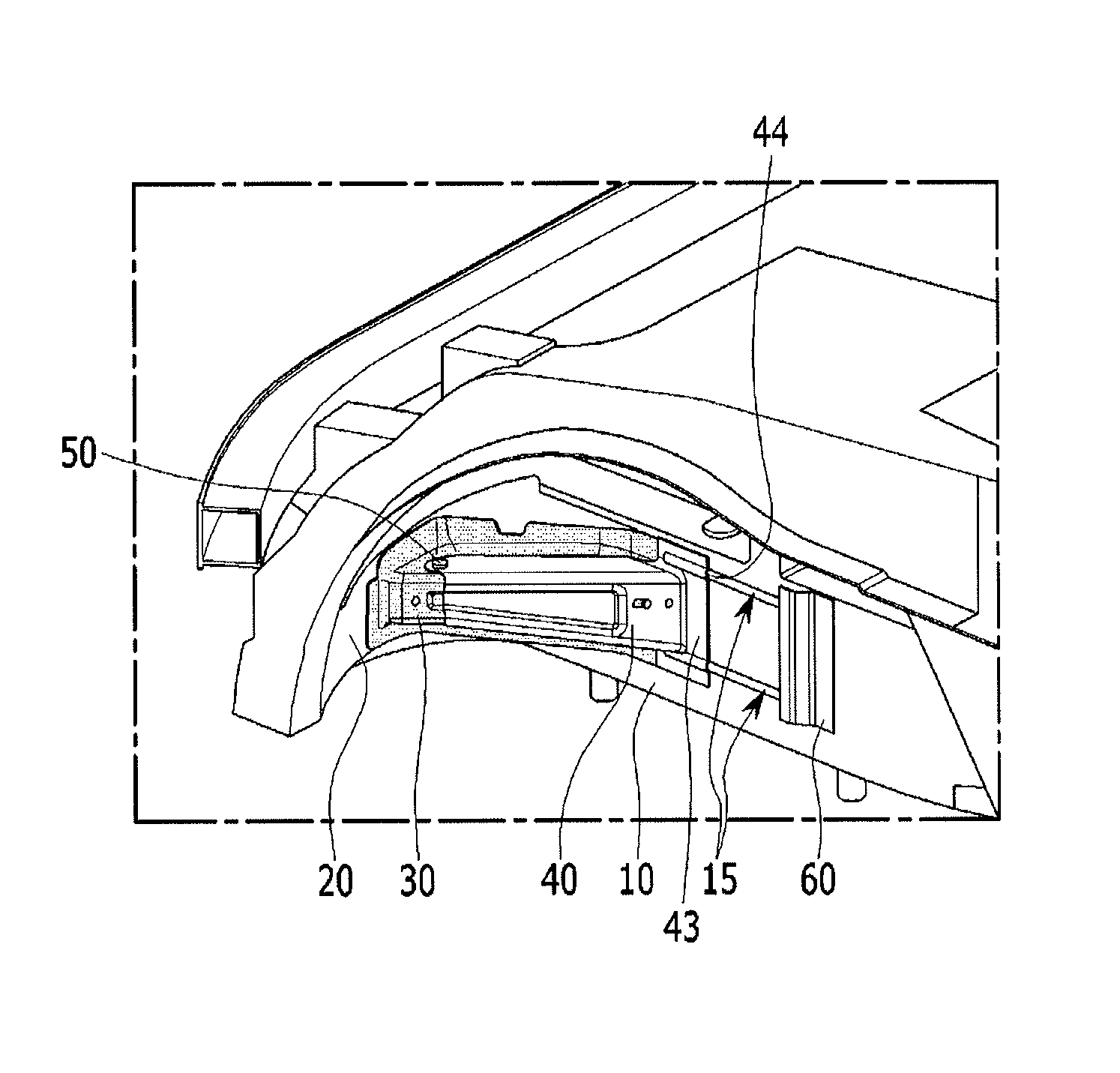 Double support structure of a front body structure of a vehicle