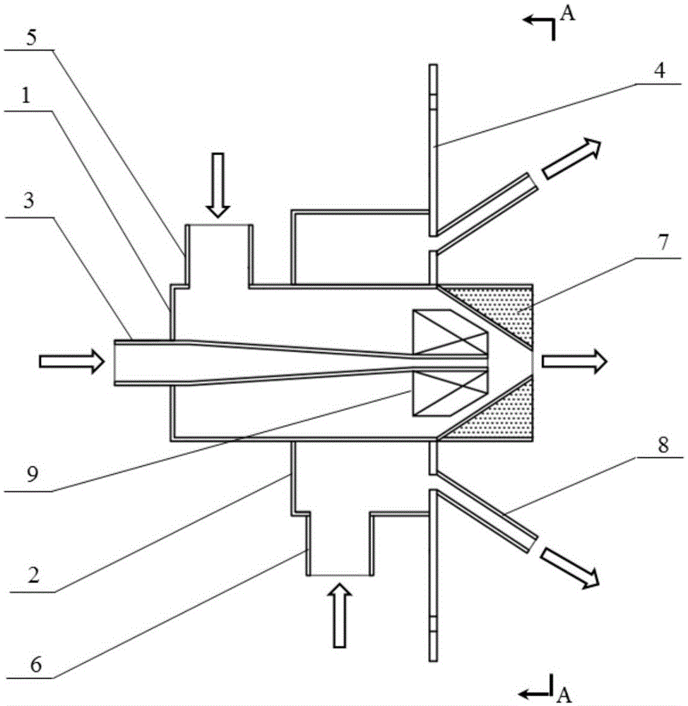 A diagonal flow normal temperature flameless burner