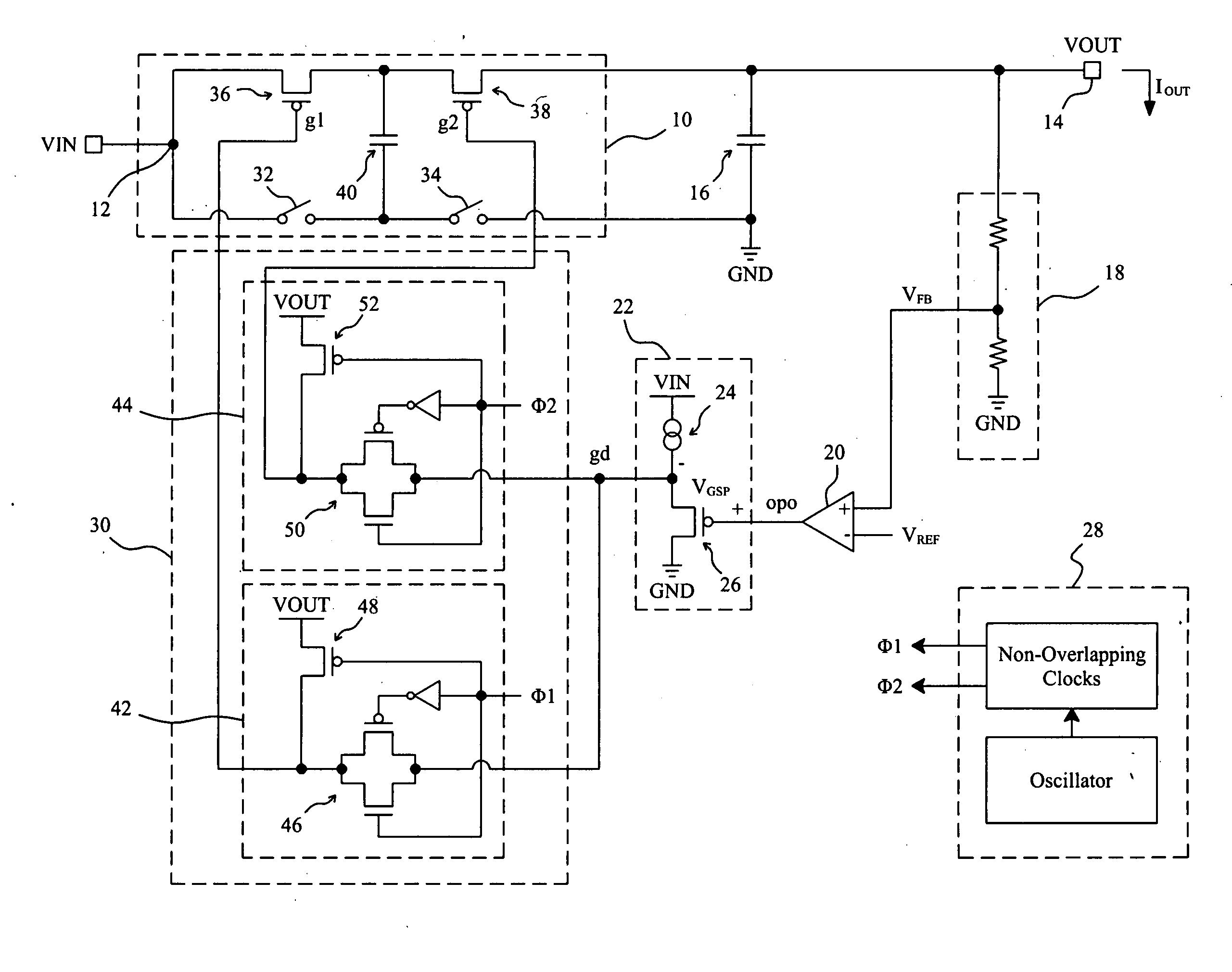 Charge pump regulator and method of producing a regulated voltage