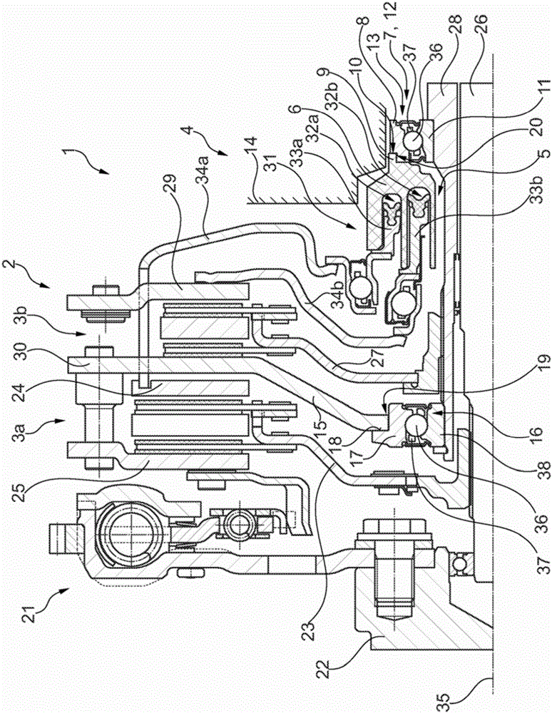 Clutch system with dual clutch and CSC with an axial CSC bearing comprising a platform for receiving the CSC, and powertrain