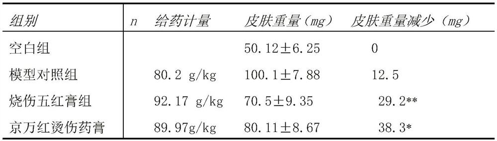 Burn five-red ointment and preparation method thereof