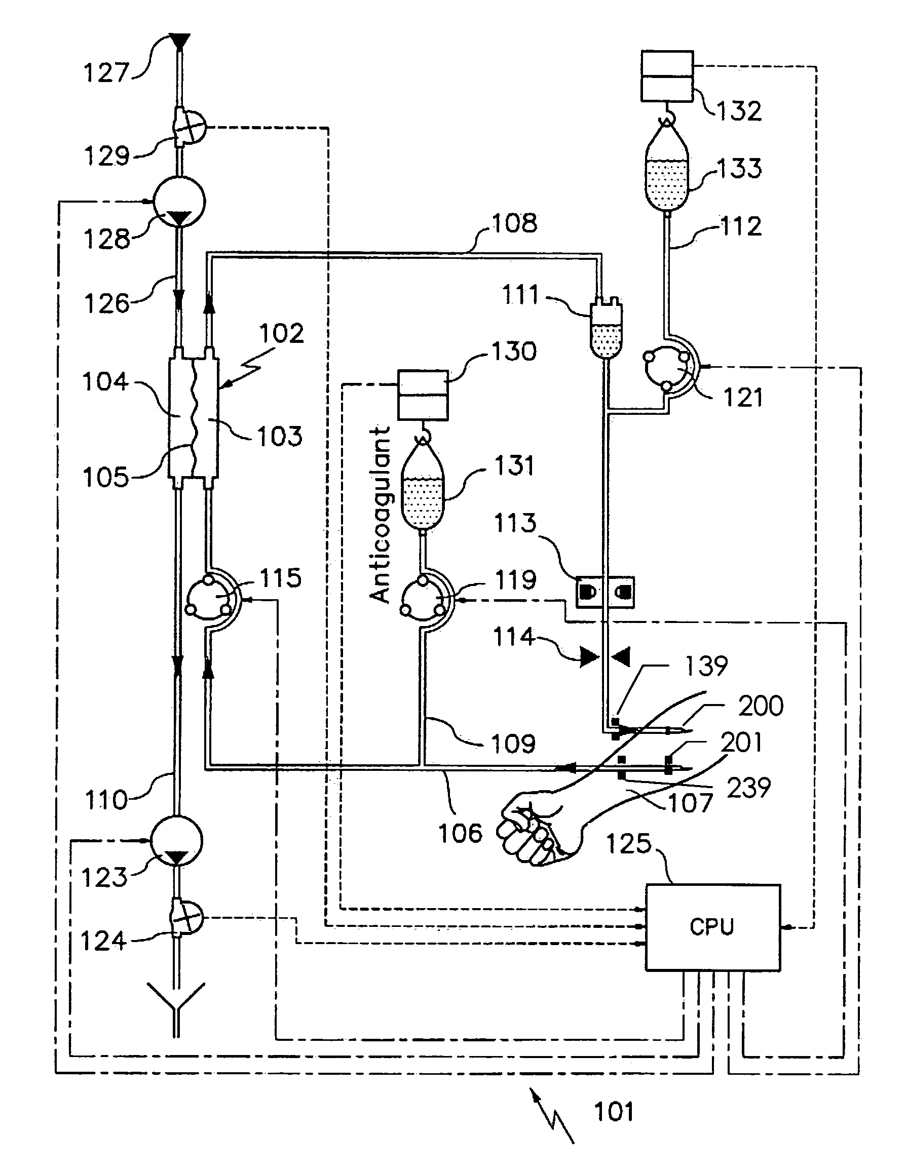 Device and process for extracorporeal treatment by citrate anticoagulant