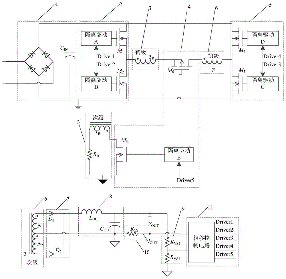 A phase-shifted full-bridge switching converter