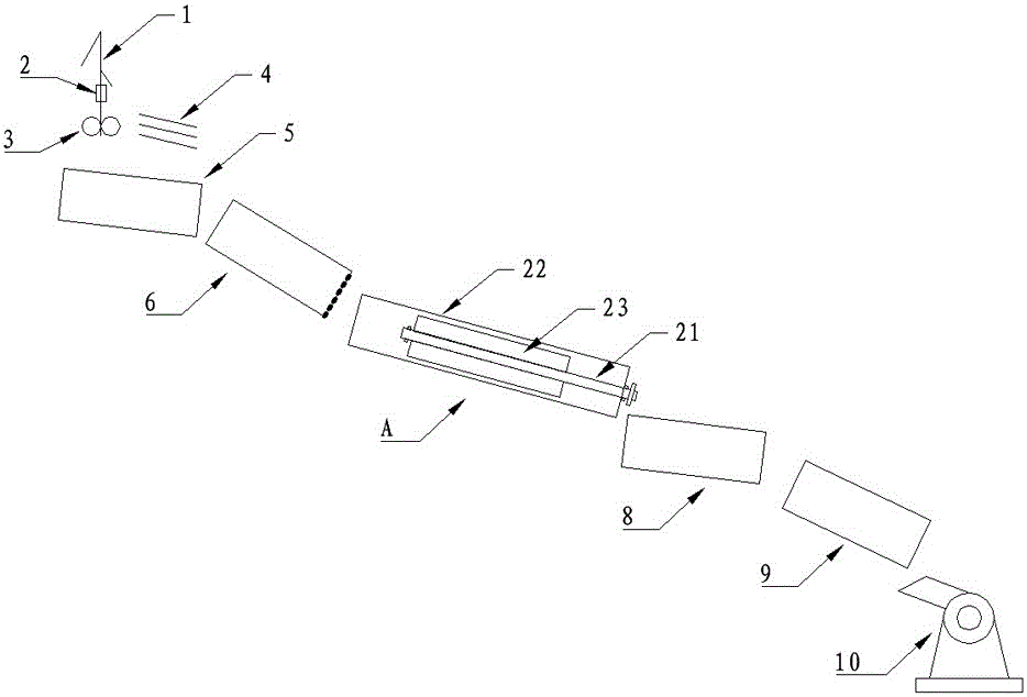Straight barrel and straight paddle type peeling and crushing device for mulberry twigs with branches