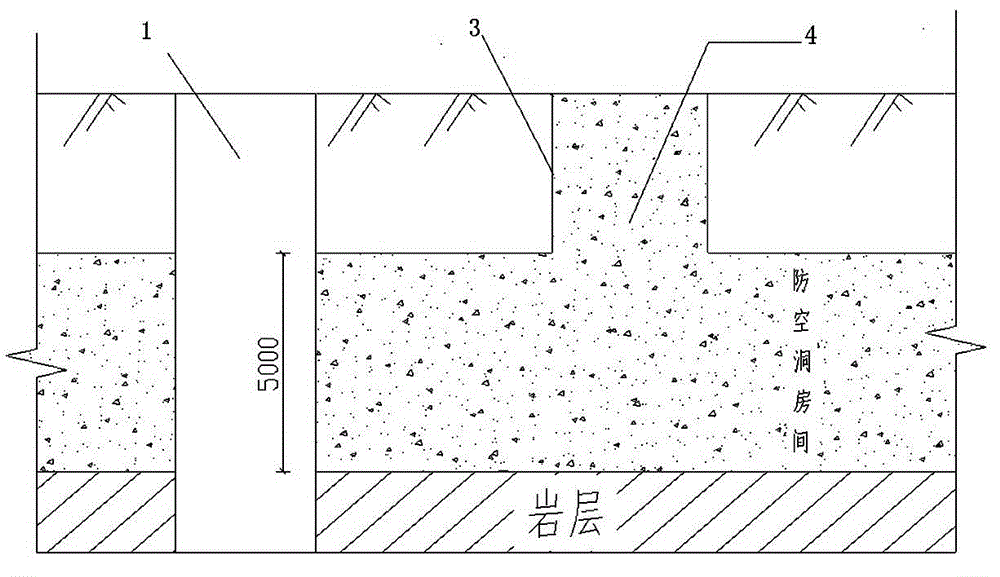 Blocking, pouring and reinforcing construction method for building with pile foundations in underground bomb shelter