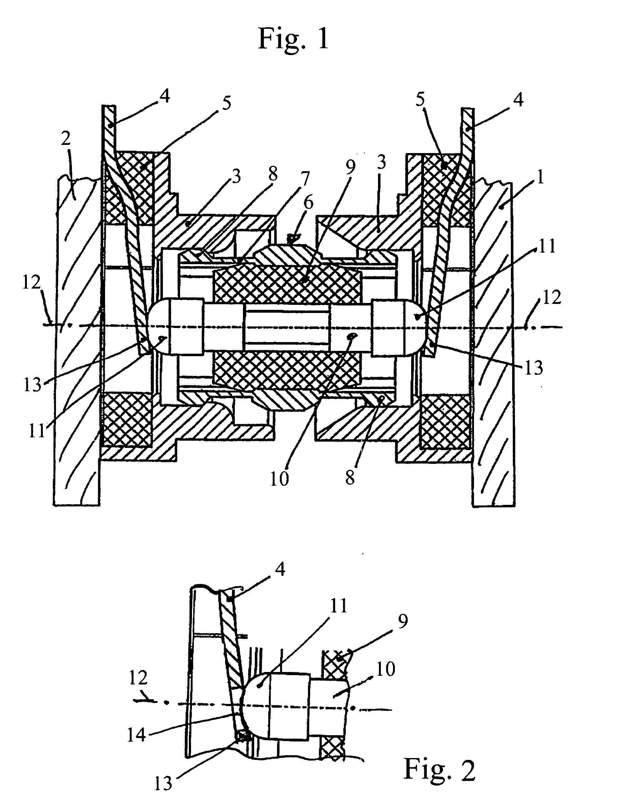 Coaxial plug-and-socket connector having resilient tolerance compensation