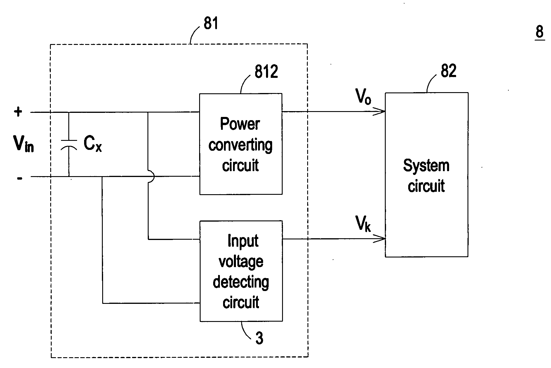 Input voltage detecting circuit and power supply having such input voltage detecting circuit