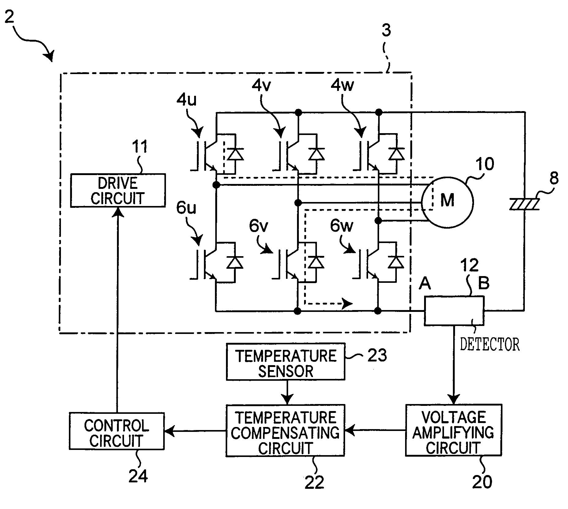 Power semiconductor module with detector for detecting main circuit current through power semiconductor element