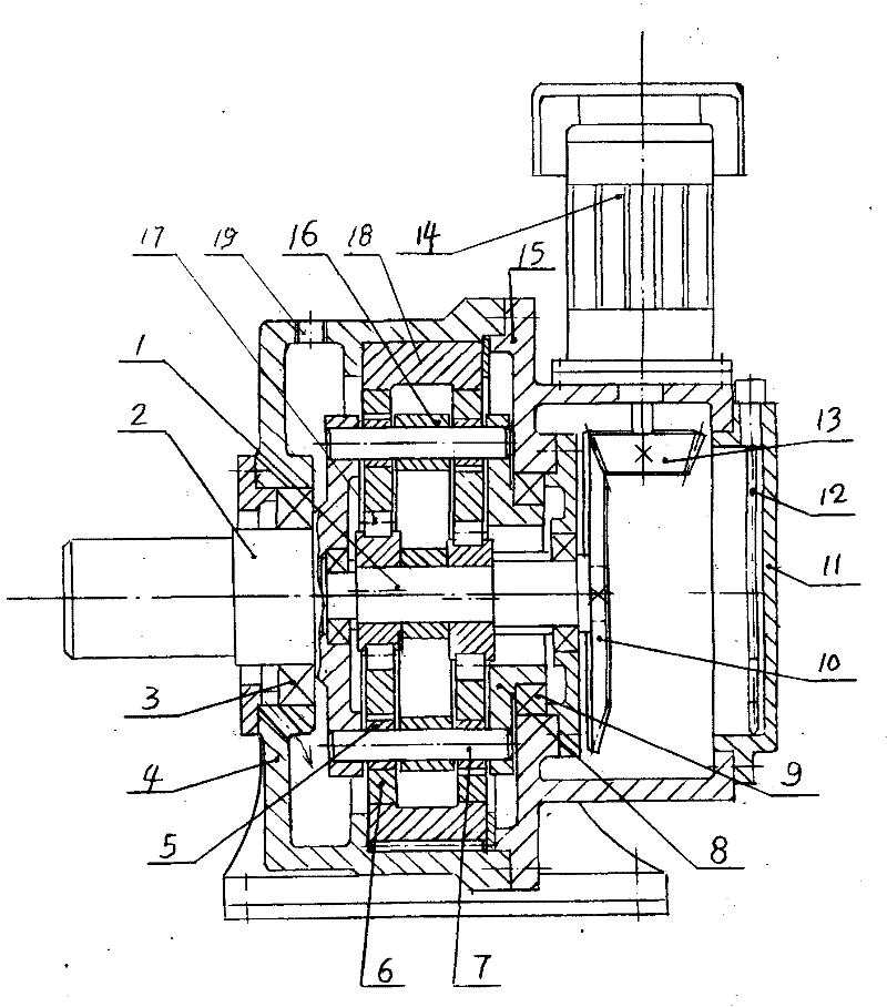 Cone-hypocycloid speed reducer of rotary brush aeration machine