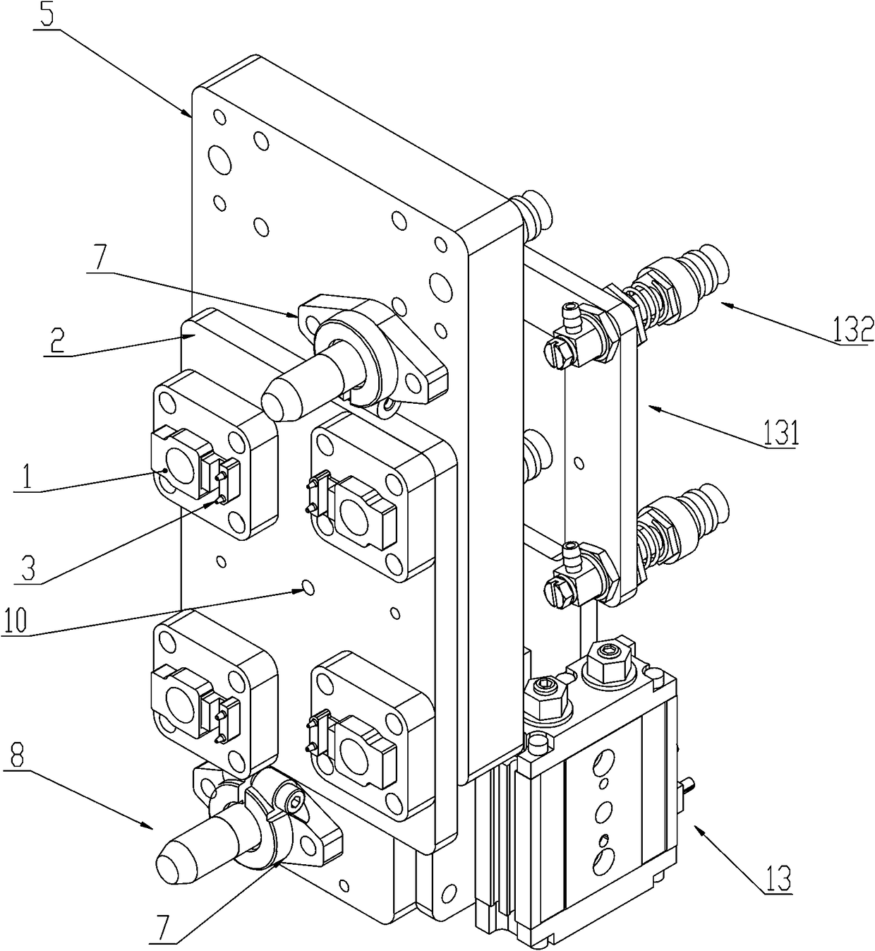 Four-cavity iron sheet implanting and overturning takeout tool