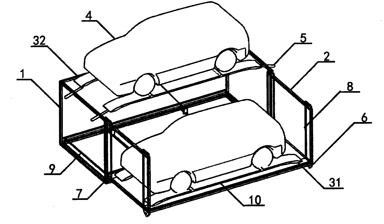 A double-layer three-dimensional garage with an automatic rotary positioning parking mechanism