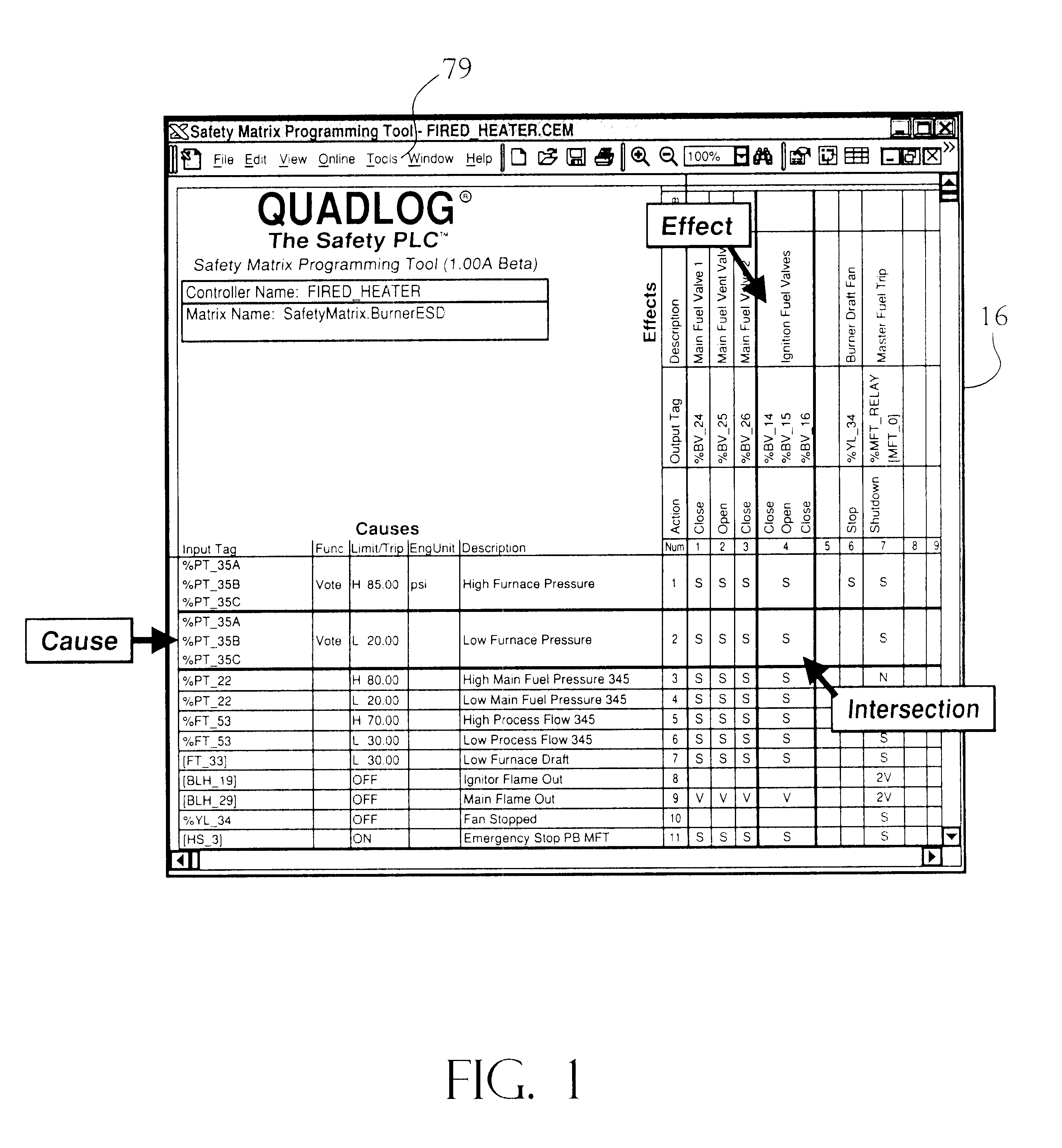System for graphically generating logic for a cause and effects matrix