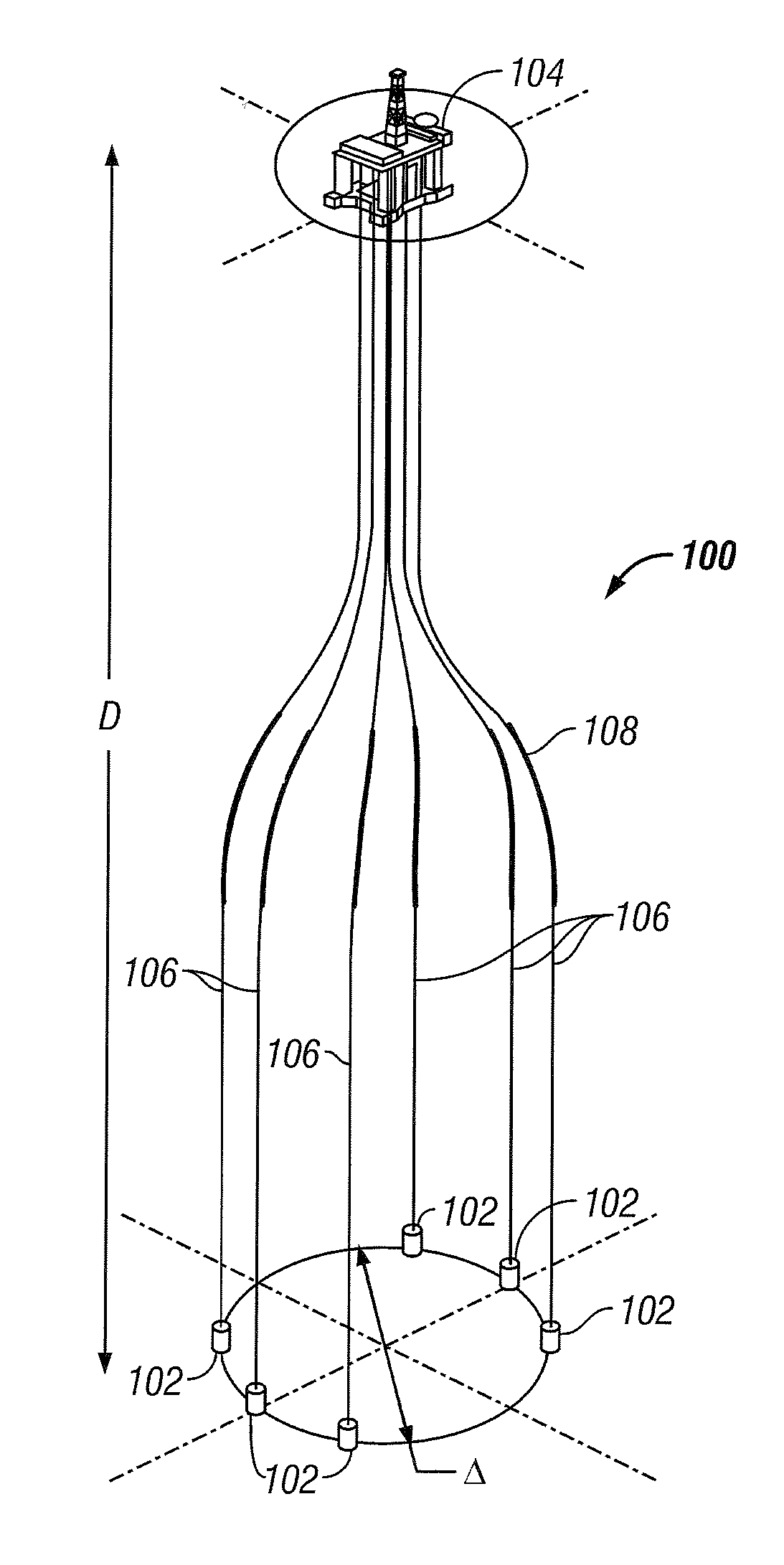 Dry tree subsea well communications apparatus and method using variable tension large offset risers