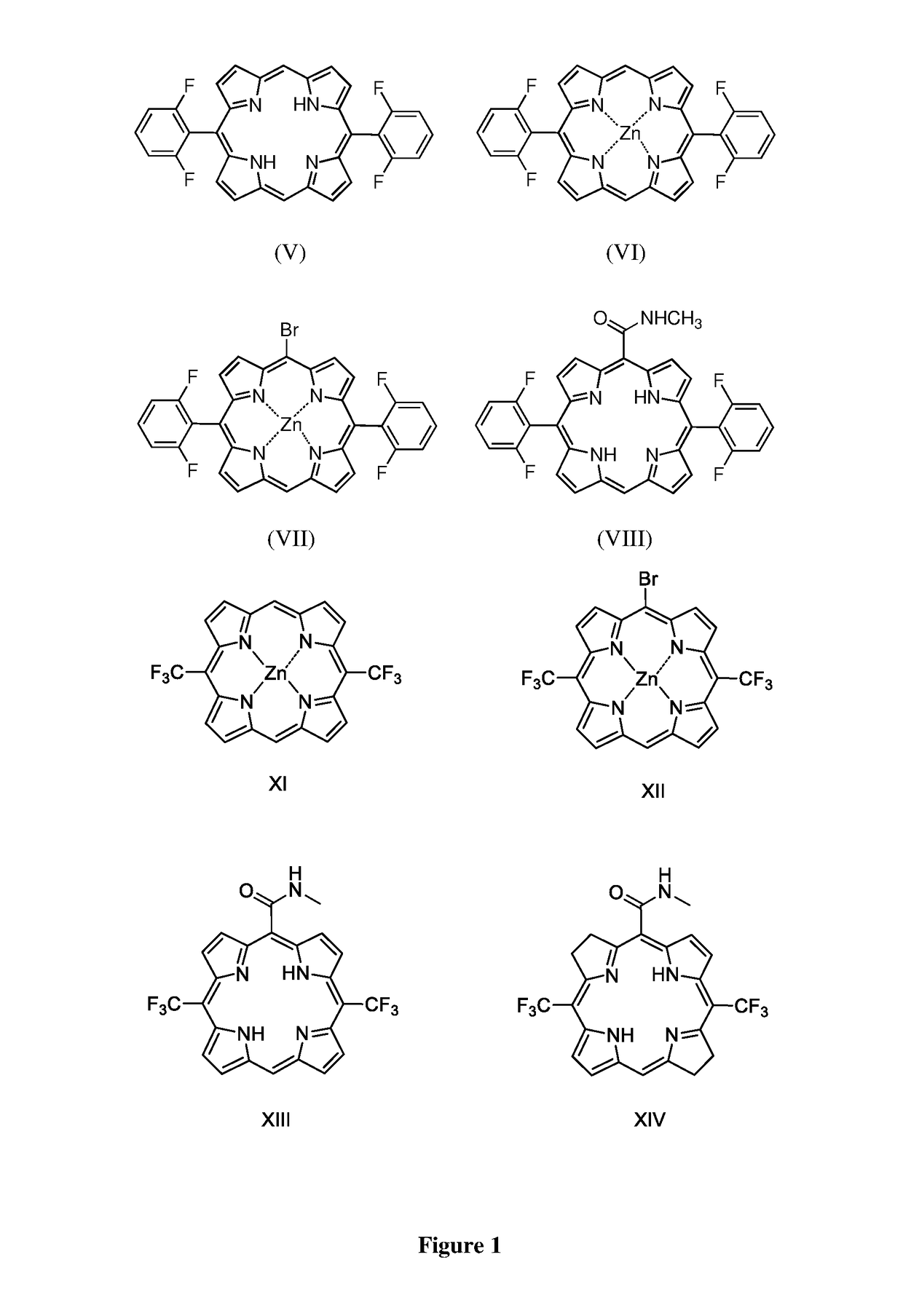 Low molecular weight derivatives of carboxamide halogenated porphyrins, namely chlorins and bacteriochlorins, and their applications thereof