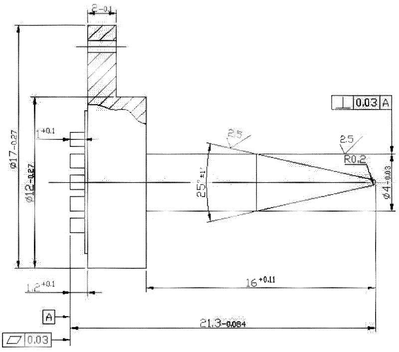 Travelling wave tube collector needle and processing technology thereof