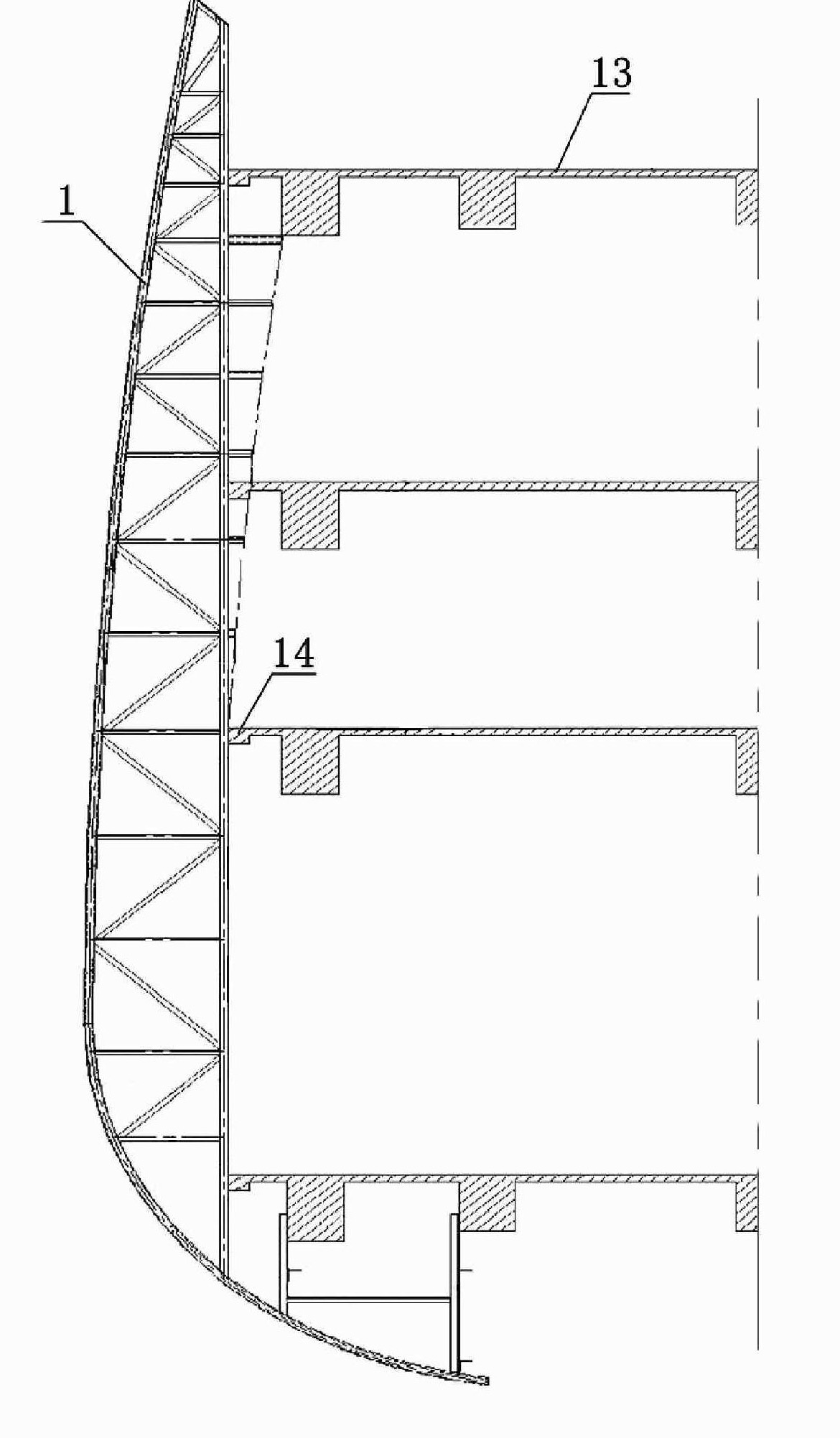 Multi-curved surface overhung copper plate curtain wall and construction method thereof